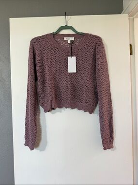 heyday Lace Openwork Cropped Sweater in Mauve